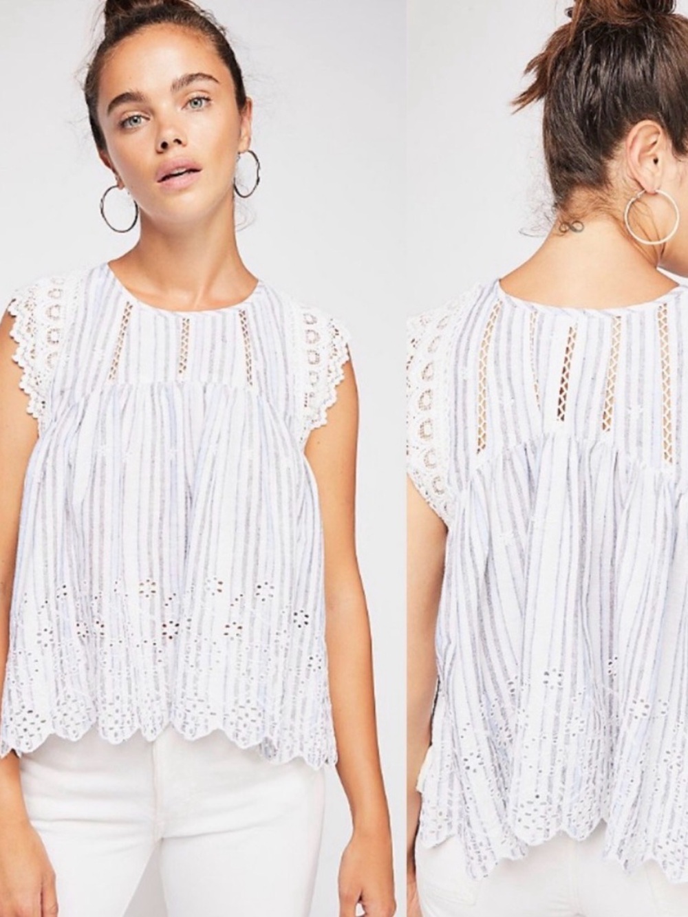 Free People Savannah Eyelet apron blouse sz M - Picture 2 of 6